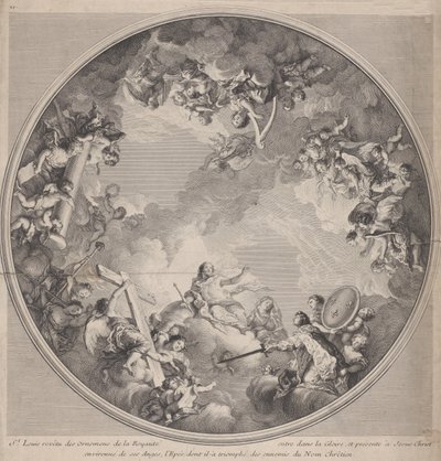 San Luigi che Presenta la sua Spada a Cristo, dopo un disegno del soffitto, 1755-90 da Charles Nicolas Cochin