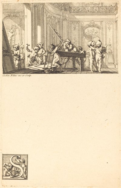 Putti che preparano la decorazione interna di una villa da Charles Nicolas Cochin II