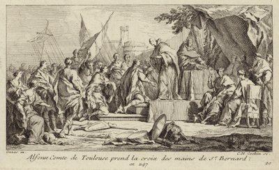 Alfonso I, conte di Tolosa, prende la croce dalla mano di Bernardo di Chiaravalle, promettendo di unirsi alla Seconda Crociata da Charles Nicolas II Cochin