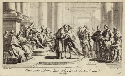 Pace tra il vescovo e il visconte di Narbonne da Charles Nicolas II Cochin