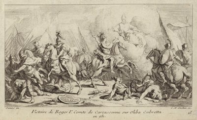 Vittoria di Ruggero I, Conte di Carcassonne, su Oliba Cabreta, 981 da Charles Nicolas II Cochin
