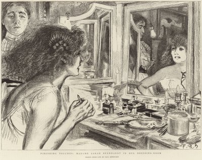 Madame Sarah Bernhardt nel suo camerino (litografia) da Charles Paul (after) Renouard