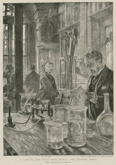 Una visita alla Zecca Reale; testare il metallo prezioso (incisione) da Charles Paul Renouard
