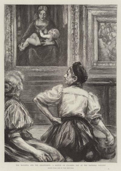 La Madonna e le donne delle pulizie, uno schizzo del giorno delle pulizie alla National Gallery da Charles Paul Renouard