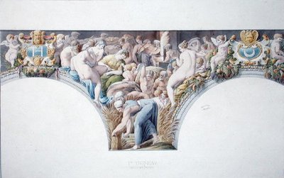Ms 1014 Fregio dalla sala da ballo a Fontainebleau, tavola da un album da Charles Percier