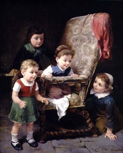 Bambini che giocano intorno a una sedia da Charles Petit