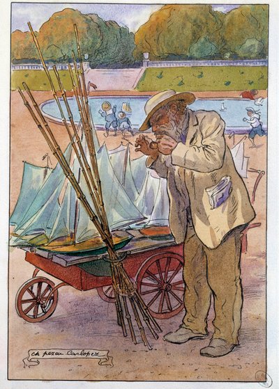 Il mercante di barche al Giardino delle Tuileries nel 1909. Disegno di Charles Pezeu detto Carlopez (XX secolo) da Charles Pezeu Carlopez