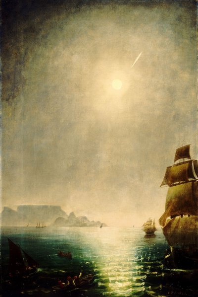 Vista al chiaro di luna su Table Bay mostrando la Grande Cometa del 1843 da Charles Piazzi Smyth