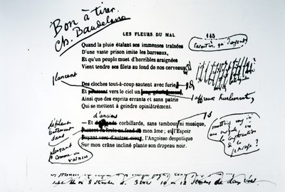 Bozza corretta di Les Fleurs du Mal da Charles Pierre Baudelaire