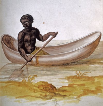 Giovane negro in una canoa nei Caraibi, c.1686 (acquerello) da Charles Plumier