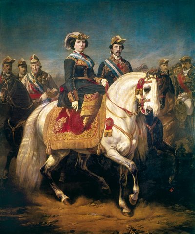 Sfilata militare passata in rassegna dai re Isabella II di Spagna da Charles Porion