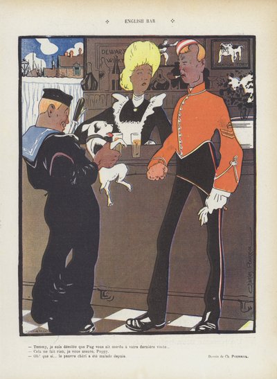 Bar inglese. Illustrazione per Le Rire da Charles Pourriol