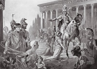 Alessandro al sacco di Tebe, 335 a.C. (litografia) da Charles Rebel Stanton
