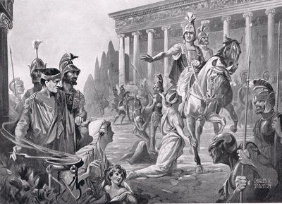 Alessandro al sacco di Tebe nel 335 a.C., illustrazione tratta da "Hutchinson