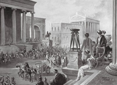 I leader achei trasportati a Roma, 167 a.C. (litografia) da Charles Rebel Stanton