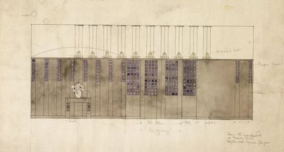 Design per una parete, tavolo e porte, per A.S. Ball, Berlino, 1905 da Charles Rennie Mackintosh