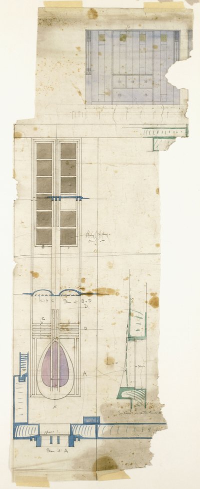 Progetto per un armadio, mostrato in elevazione, con dettagli decorativi a metà grandezza, 1904 da Charles Rennie Mackintosh