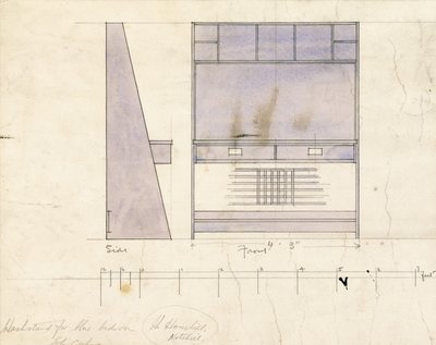 Design per un lavabo, mostrato in elevazione laterale e frontale, 1904 da Charles Rennie Mackintosh