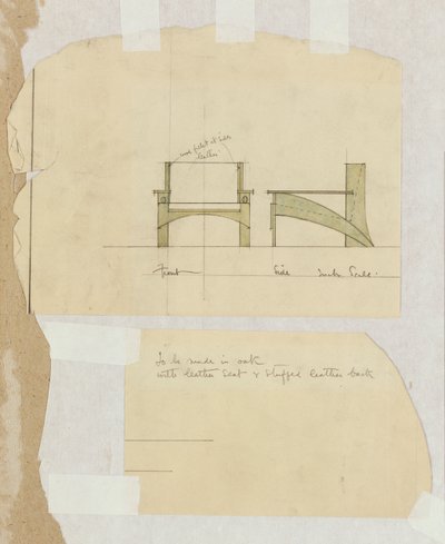 Progetto per una poltrona in rovere, mostrato in elevazioni frontali e laterali, 1905 da Charles Rennie Mackintosh