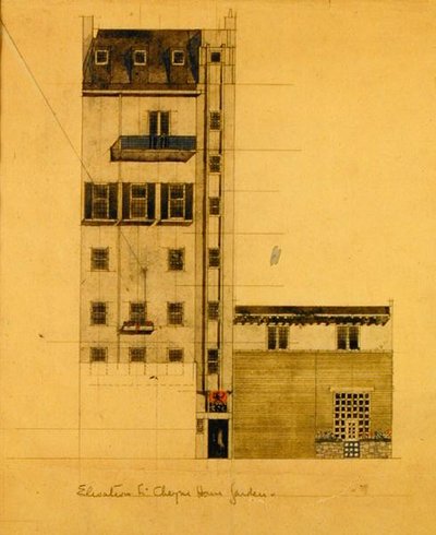 Elevazione dello studio proposto in Glebe Place e Upper Cheyne Walk da Charles Rennie Mackintosh