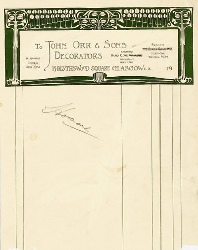 Design di cancelleria per John Orr & Sons, Glasgow, c.1894-1898 da Charles Rennie Mackintosh