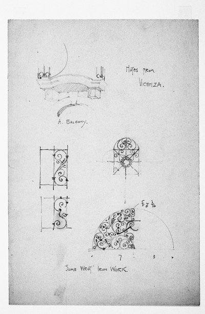Vicenza, a sinistra un Balcone, e sotto, Alcuni Lavori in Ferro, 1891 da Charles Rennie Mackintosh