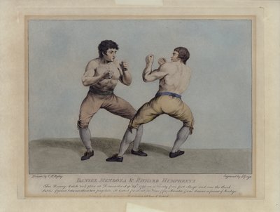 I pugili inglesi Daniel Mendoza e Richard Humphreys al loro incontro di boxe il 29 settembre 1790 (incisione) da Charles Reuben (after) Ryley