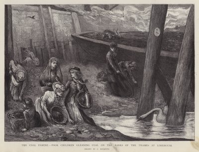 Bambini poveri che raccolgono pezzi di carbone dalle rive del Tamigi a Limehouse, Londra da Charles Ricketts