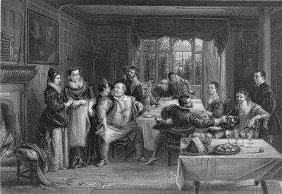 Falstaff e i suoi amici, inciso da William Greatbach (b.1802) (incisione) da Charles Robert (after) Leslie