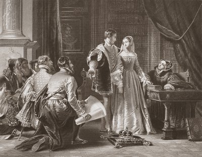 La riluttanza di Lady Jane Grey ad accettare la corona, inciso da A.H. Payne da Charles Robert (after) Leslie