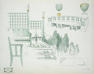 Dettagli di sedili e terrazzamenti, dai primi del 1900, da 