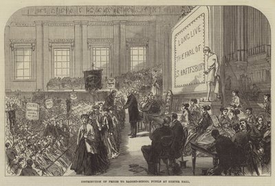 Distribuzione dei premi agli alunni della scuola di strada a Exeter Hall da Sir John Charles Robinson