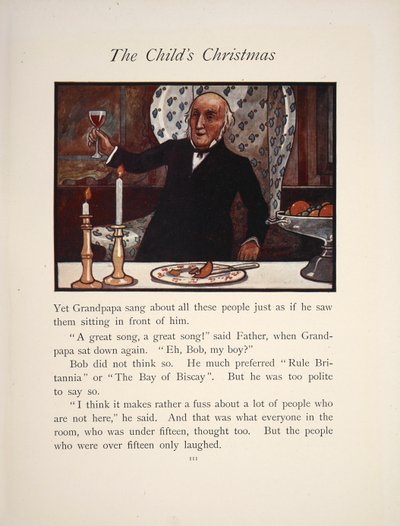 Illustrazione che mostra un uomo che alza un bicchiere durante un pasto di Natale da Charles Robinson