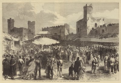 Presentazione di un indirizzo dal popolo del Galles del Nord al Principe e alla Principessa del Galles nel cortile superiore del Castello di Carnarvon da Sir John Charles Robinson