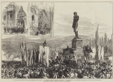 La Festa del Centenario di Michel Angelo a Firenze (incisione) da Charles Robinson