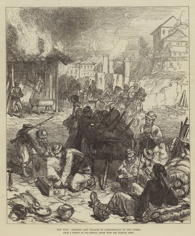La Guerra, incendio e saccheggio di Gurgusovacz da parte dei Turchi da Sir John Charles Robinson