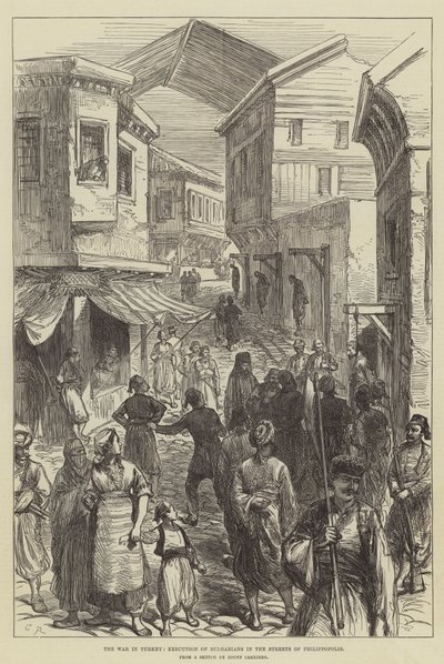 La guerra in Turchia, esecuzione di bulgari nelle strade di Filippopoli da Sir John Charles Robinson