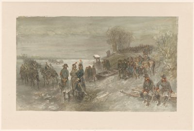Truppe francesi attraversano un fiume ghiacciato da Charles Rochussen