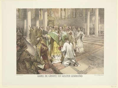 Carlo Magno incoronato imperatore, 800 (Serie di 24 stampe di storia nazionale, per scuola e casa) da Charles Rochussen