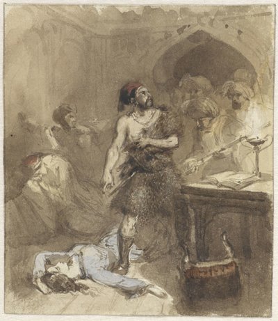Uomo e donna sdraiata a terra in una stanza moresca da Charles Rochussen