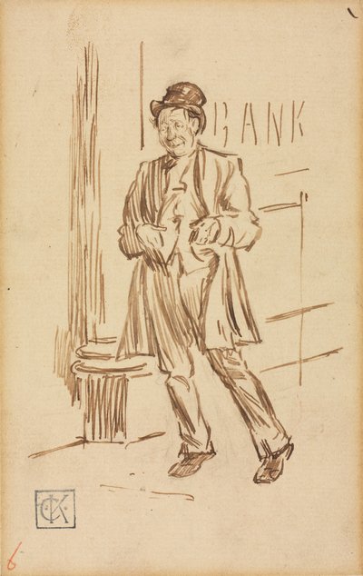 Studio di un Uomo Ubriaco che Passa una Banca da Charles Samuel Keene