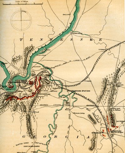 Mappa di Chattanooga e delle sue difese, Tennessee, 1862-1867 da Charles Sholl