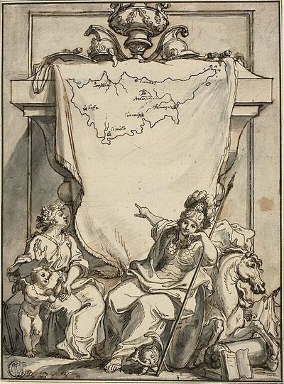 Allegoria con la mappa di Cipro da Charles Simonneau