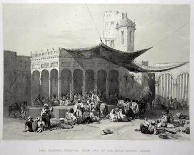 Panjab: Soldati Sikh che ricevono il loro stipendio al Royal Durbar, Lahore, tavola 12 da 