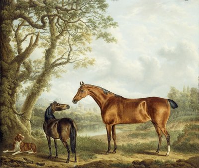 Cacciatori e uno spaniel in un paesaggio esteso, 1827 da Charles Towne