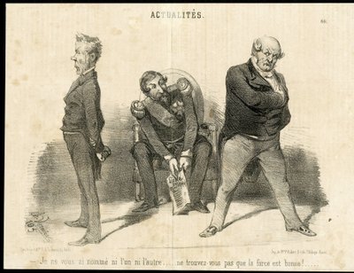 Illustrazione di Charles Vernier (? -1887) in Le Charivari - Presidente della Repubblica, Ministero, Poltrona (simbolo del potere) - Napoleone III, Barrot Odilon (1791-1873), Ministro, Faucher Leon (1803-1854) da Charles Vernier