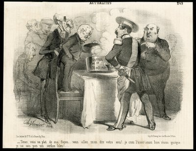 Illustrazione di Charles Vernier in Le Charivari, circa 1851-11 - Promemoria della legge del 31 maggio 1850 - Elezioni, Presidente della Repubblica, Dimensione, Legge, Diritti di voto - Thiers Adolphe, Napoleone III, Dupin Andre-Marie detto Dupin aine da Charles Vernier