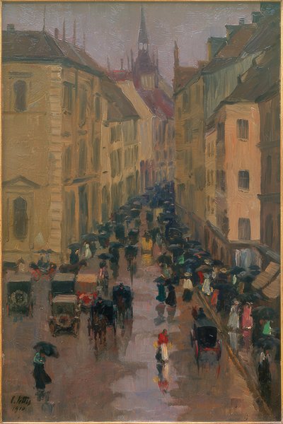 Via Diener a Monaco, con la torre di San Pietro sullo sfondo da Charles Vetter