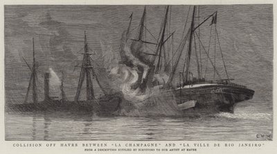 Collisione al largo di Havre tra La Champagne e La Ville de Rio Janeiro da Charles William Wyllie
