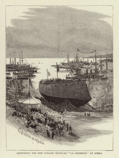 Varo della nuova corazzata italiana La Sardegna a Spezia da Charles William Wyllie